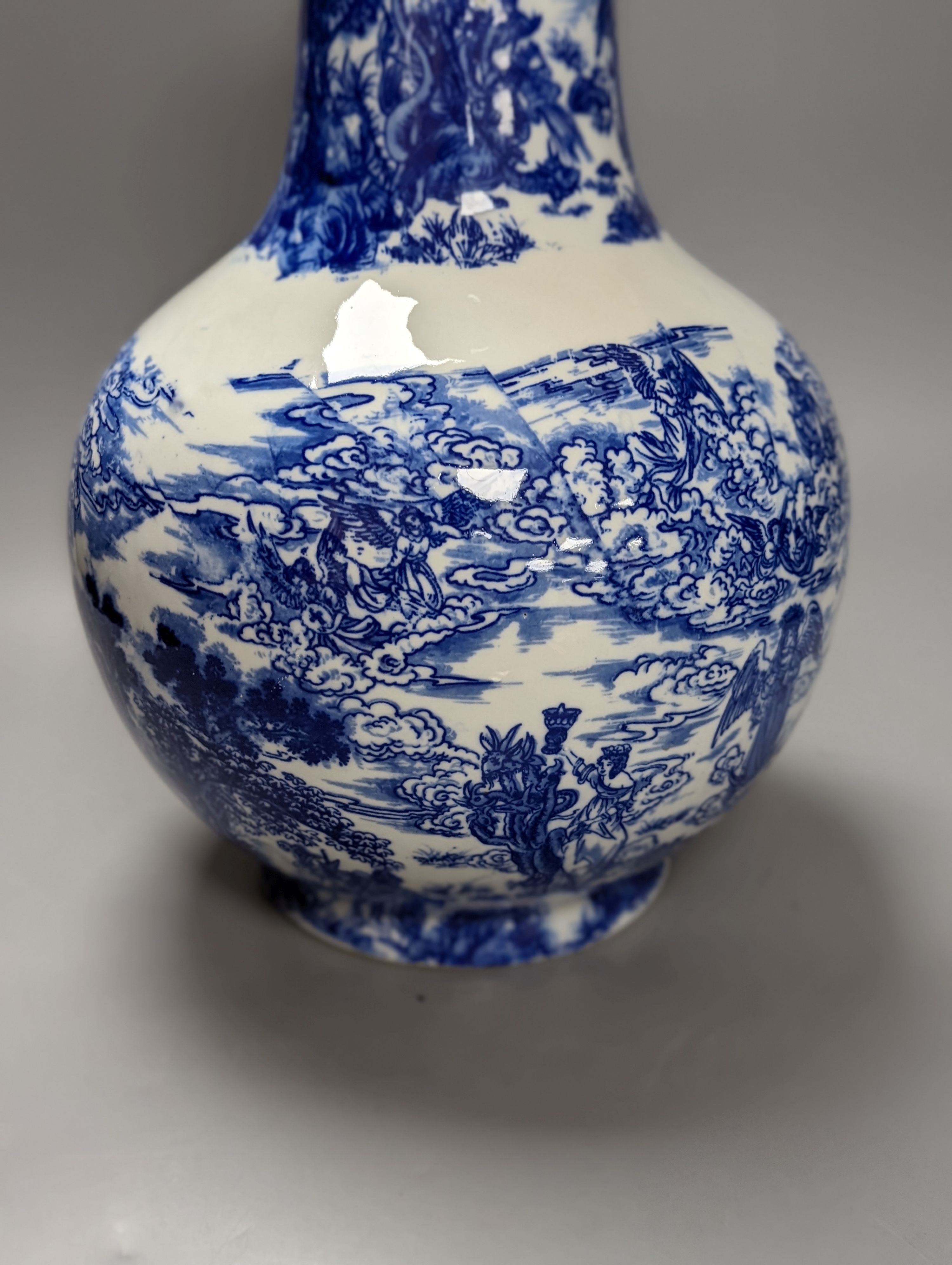 A Chinese blue printed porcelain vase, 45 cms high.